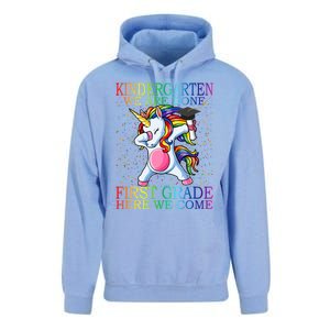 Kindergarten We Are Done First Grade Here We Come Unicorn Great Gift Unisex Surf Hoodie