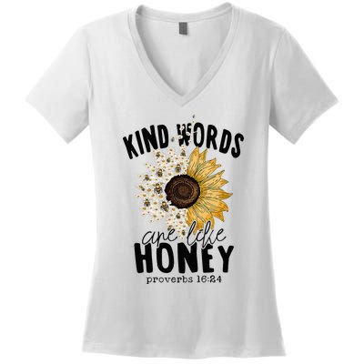 Kind Words Are Like Honey Jesus Christian Women Bible Women's V-Neck T-Shirt