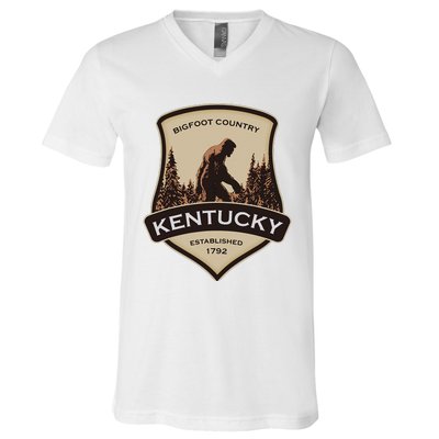 Kentucky With A Bigfoot Or A Sasquatch V-Neck T-Shirt