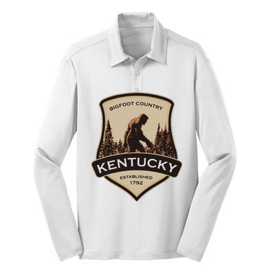 Kentucky With A Bigfoot Or A Sasquatch Silk Touch Performance Long Sleeve Polo