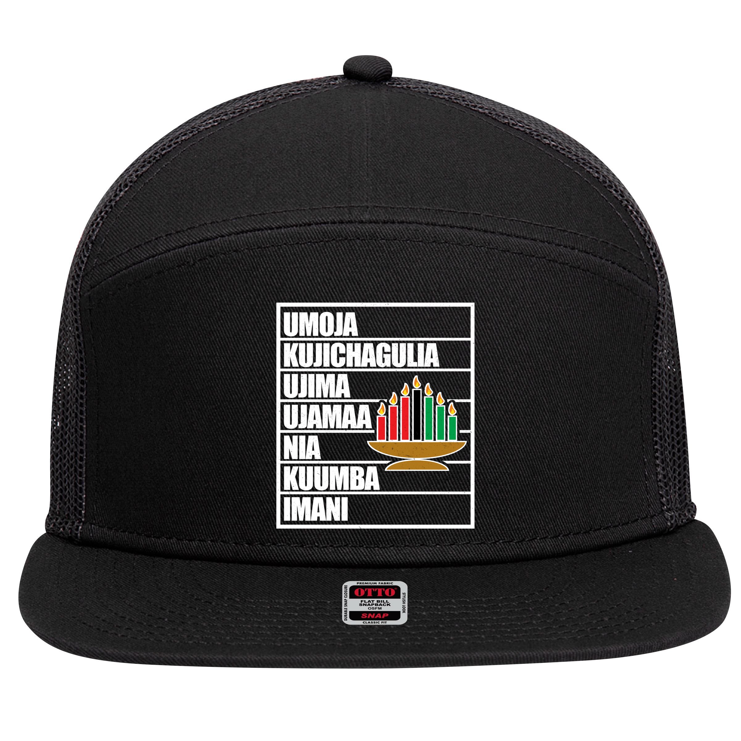 Kwanzaa Holiday Principles Kinara Candles 7 Panel Mesh Trucker Snapback Hat