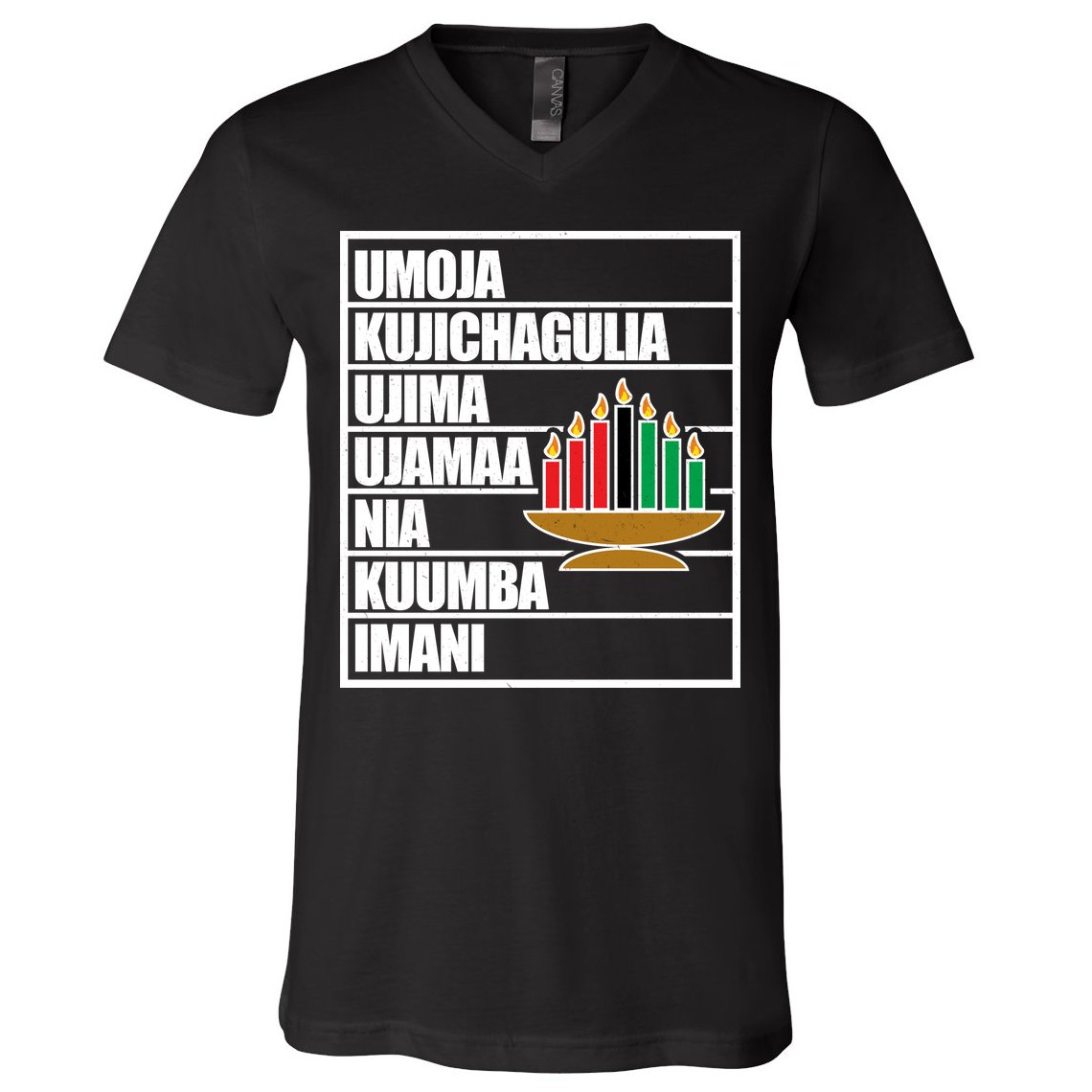 Kwanzaa Holiday Principles Kinara Candles V-Neck T-Shirt