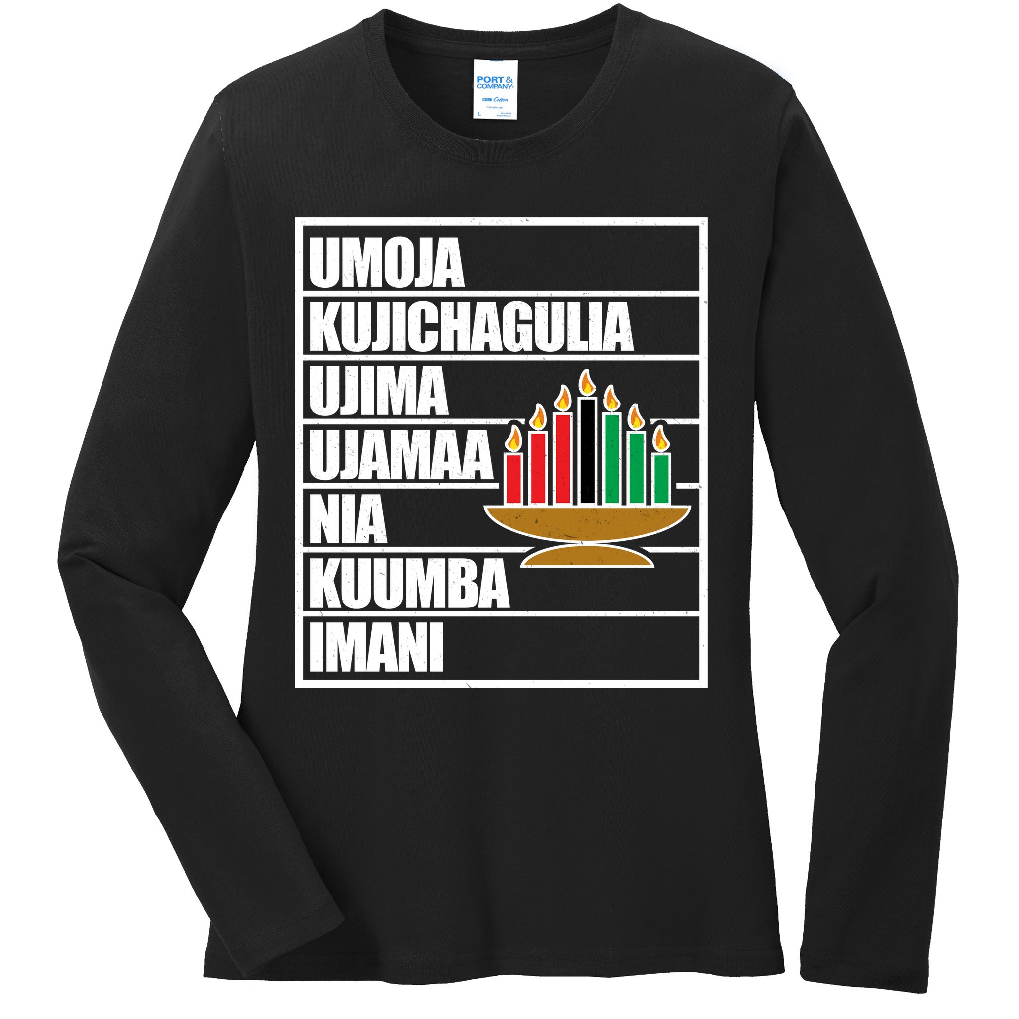 Kwanzaa Holiday Principles Kinara Candles Ladies Long Sleeve Shirt
