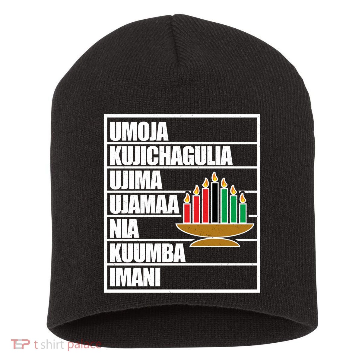 Kwanzaa Holiday Principles Kinara Candles Short Acrylic Beanie