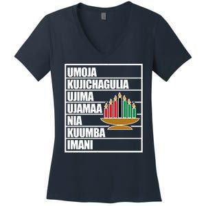 Kwanzaa Holiday Principles Kinara Candles Women's V-Neck T-Shirt