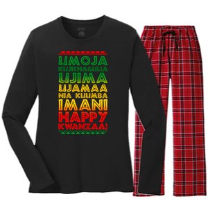 Kwanzaa Holiday Principles Traditional Colors Women's Long Sleeve Flannel Pajama Set 