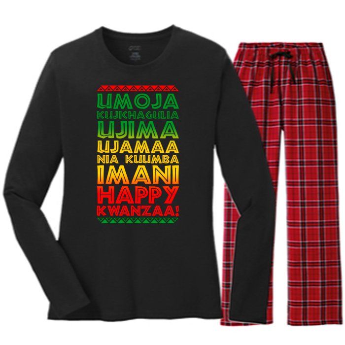 Kwanzaa Holiday Principles Traditional Colors Women's Long Sleeve Flannel Pajama Set 