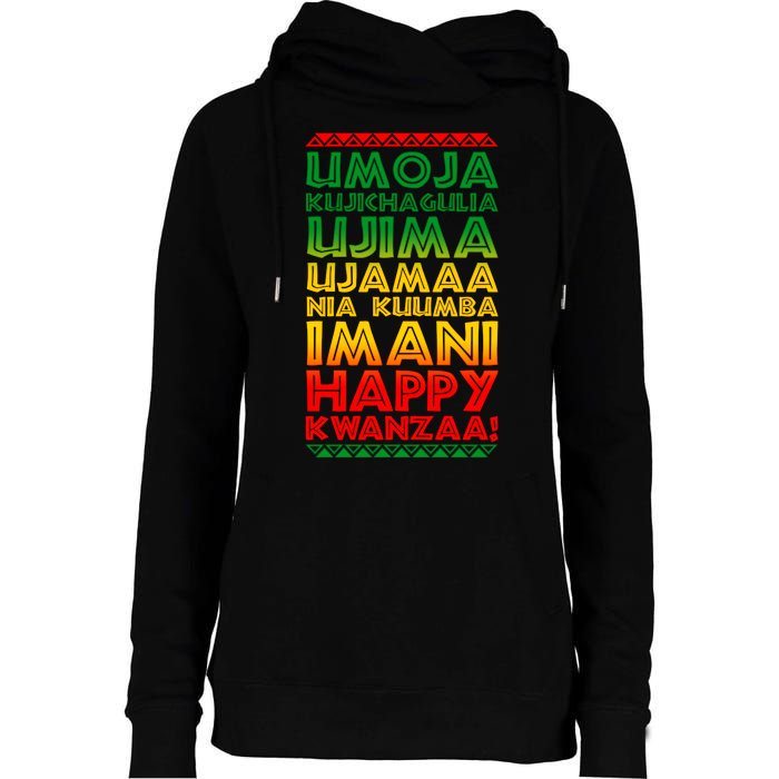 Kwanzaa Holiday Principles Traditional Colors Womens Funnel Neck Pullover Hood