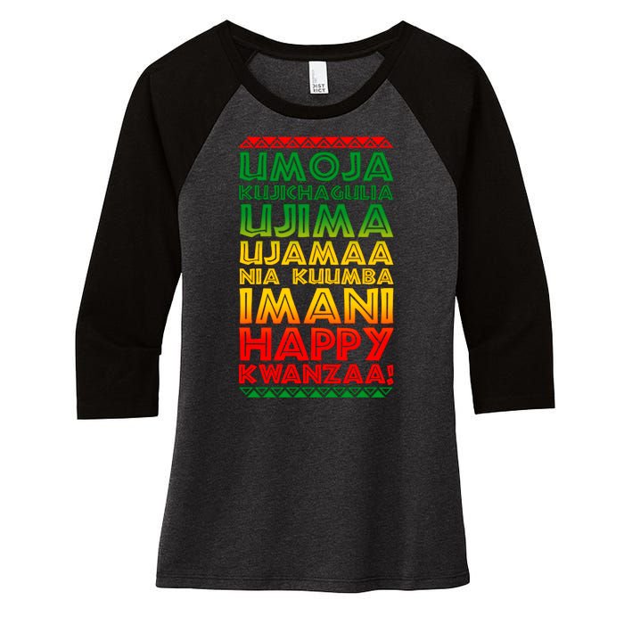 Kwanzaa Holiday Principles Traditional Colors Women's Tri-Blend 3/4-Sleeve Raglan Shirt