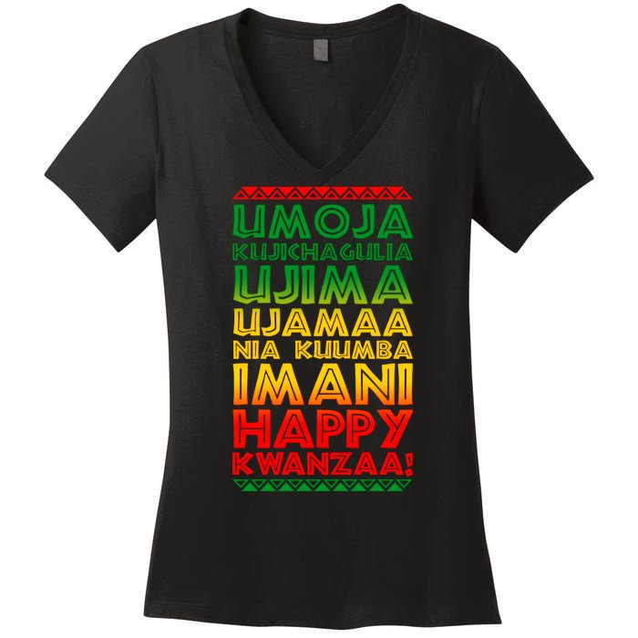 Kwanzaa Holiday Principles Traditional Colors Women's V-Neck T-Shirt