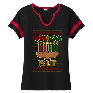 Kwanzaa is Lit Kinara Candles Ugly Kwanzaa Sweater Ladies Halftime Notch Neck Tee