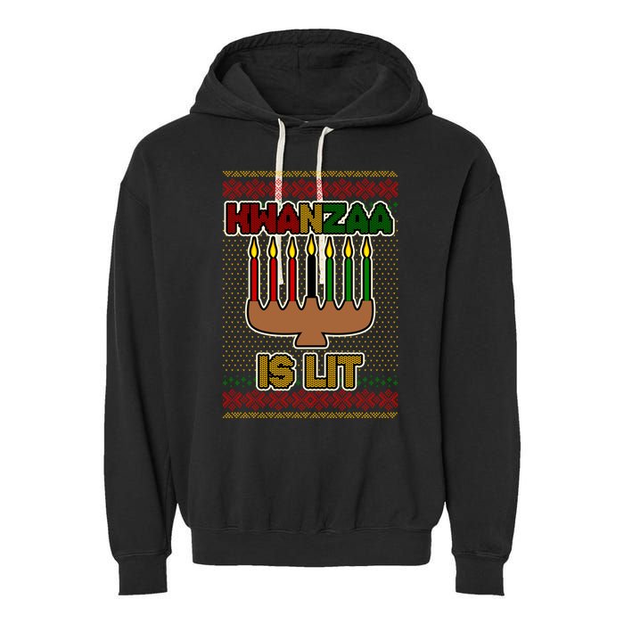 Kwanzaa is Lit Kinara Candles Ugly Kwanzaa Sweater Garment-Dyed Fleece Hoodie