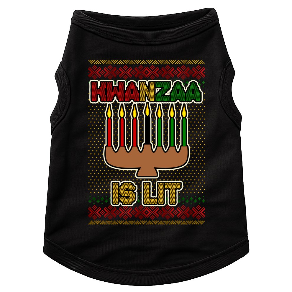 Kwanzaa is Lit Kinara Candles Ugly Kwanzaa Sweater Doggie Tank