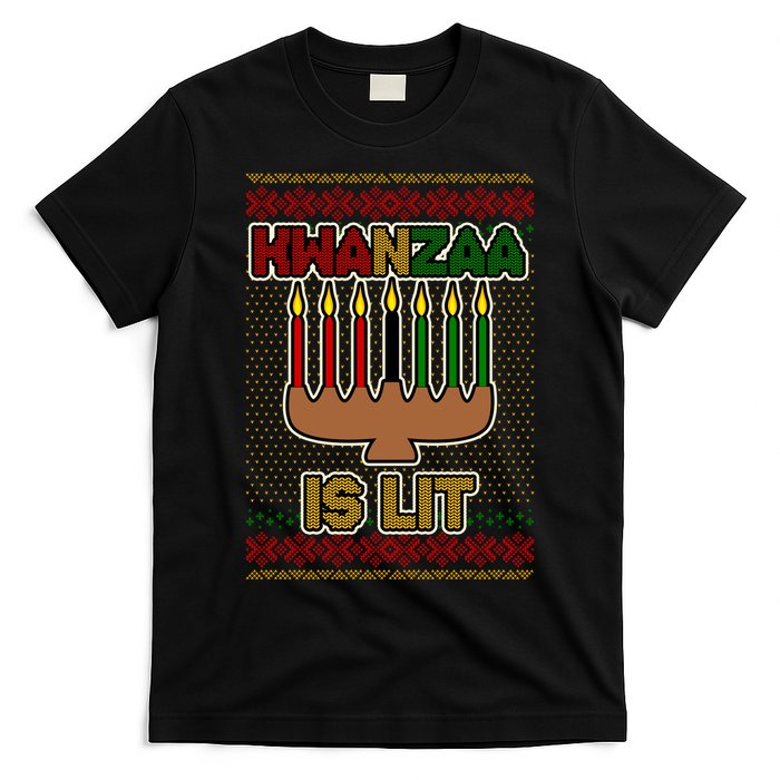 Kwanzaa is Lit Kinara Candles Ugly Kwanzaa Sweater T-Shirt