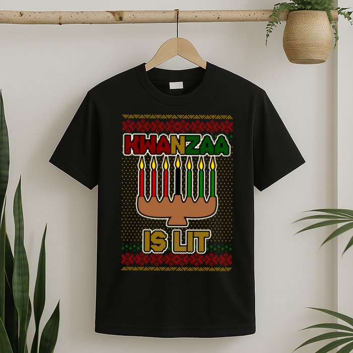 Kwanzaa is Lit Kinara Candles Ugly Kwanzaa Sweater T-Shirt
