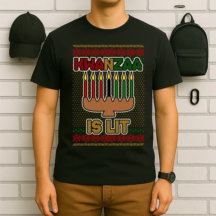 Kwanzaa is Lit Kinara Candles Ugly Kwanzaa Sweater T-Shirt