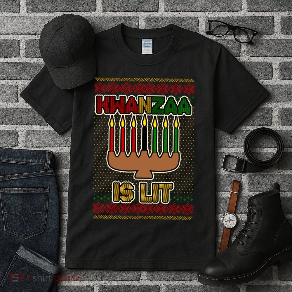 Kwanzaa is Lit Kinara Candles Ugly Kwanzaa Sweater Tall T-Shirt