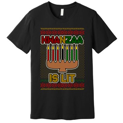 Kwanzaa is Lit Kinara Candles Ugly Kwanzaa Sweater Premium T-Shirt