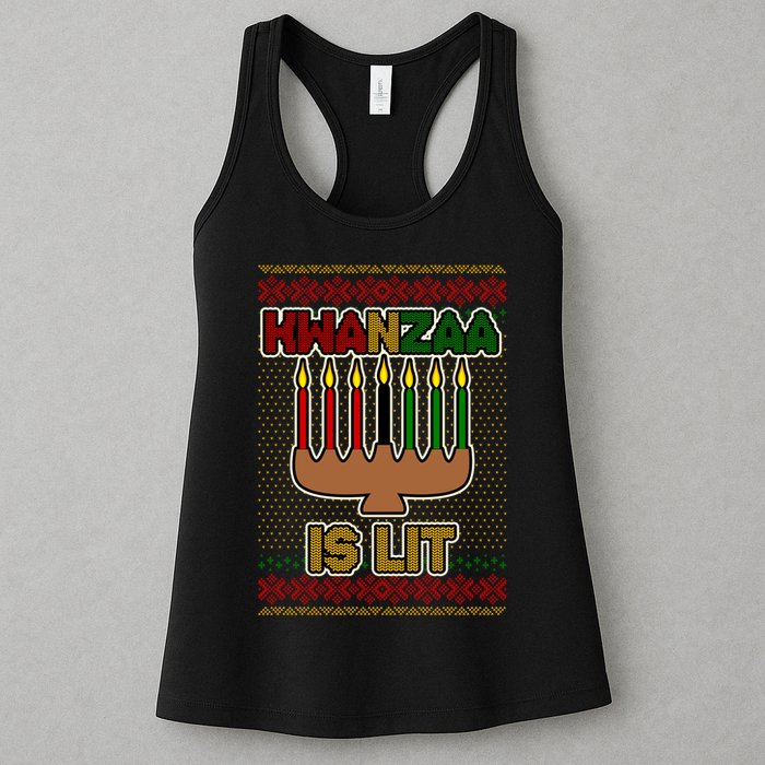Kwanzaa is Lit Kinara Candles Ugly Kwanzaa Sweater Womens Tank Top