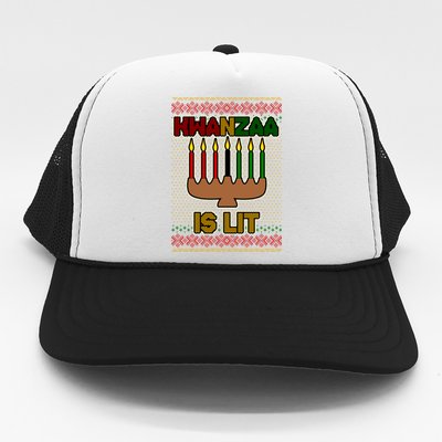 Kwanzaa is Lit Kinara Candles Ugly Kwanzaa Sweater Trucker Hat