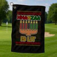 Kwanzaa is Lit Kinara Candles Ugly Kwanzaa Sweater Golf Towel
