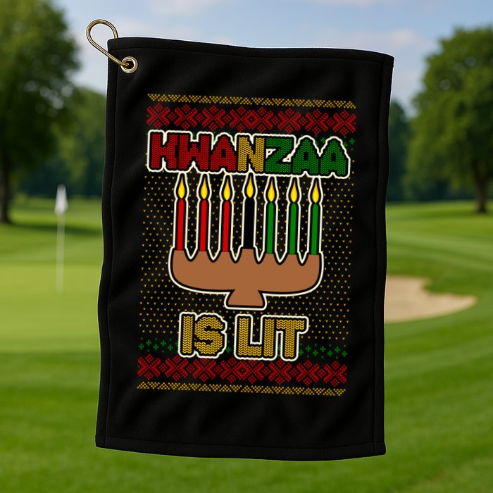 Kwanzaa is Lit Kinara Candles Ugly Kwanzaa Sweater Golf Towel