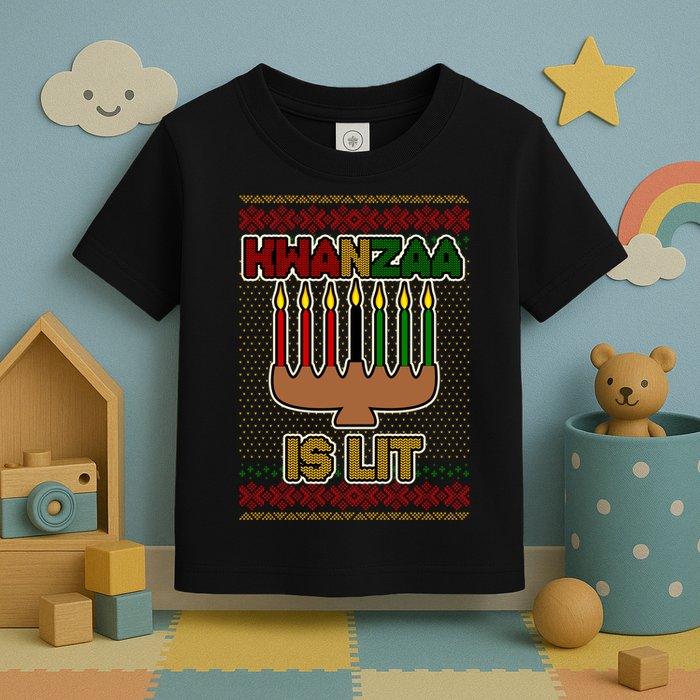 Kwanzaa is Lit Kinara Candles Ugly Kwanzaa Sweater Toddler T-Shirt
