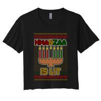 Kwanzaa is Lit Kinara Candles Ugly Kwanzaa Sweater Women's Crop Top Tee