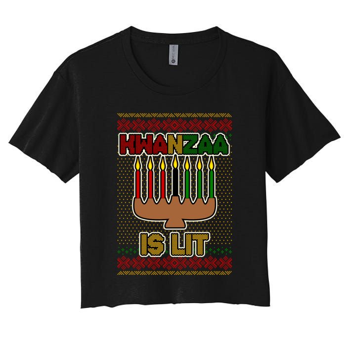 Kwanzaa is Lit Kinara Candles Ugly Kwanzaa Sweater Women's Crop Top Tee
