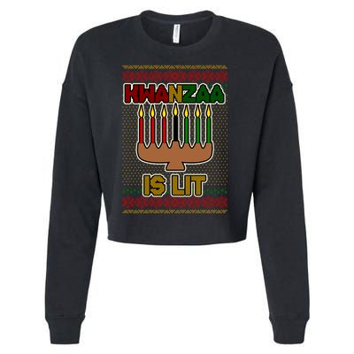 Kwanzaa is Lit Kinara Candles Ugly Kwanzaa Sweater Cropped Pullover Crew