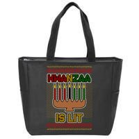 Kwanzaa is Lit Kinara Candles Ugly Kwanzaa Sweater Zip Tote Bag
