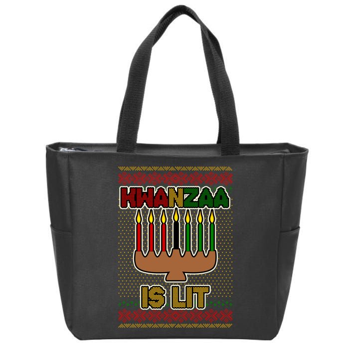 Kwanzaa is Lit Kinara Candles Ugly Kwanzaa Sweater Zip Tote Bag