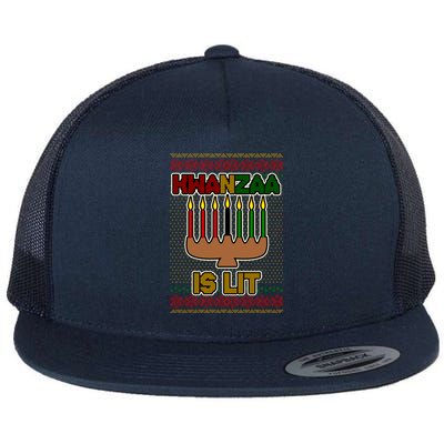 Kwanzaa is Lit Kinara Candles Ugly Kwanzaa Sweater Flat Bill Trucker Hat