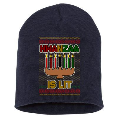 Kwanzaa is Lit Kinara Candles Ugly Kwanzaa Sweater Short Acrylic Beanie