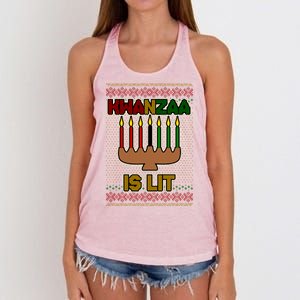 Kwanzaa is Lit Kinara Candles Ugly Kwanzaa Sweater Women's Knotted Racerback Tank