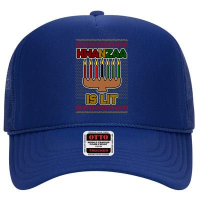 Kwanzaa is Lit Kinara Candles Ugly Kwanzaa Sweater High Crown Mesh Back Trucker Hat