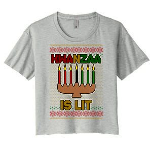 Kwanzaa is Lit Kinara Candles Ugly Kwanzaa Sweater Women's Crop Top Tee