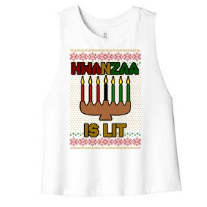 Kwanzaa is Lit Kinara Candles Ugly Kwanzaa Sweater Women's Racerback Cropped Tank