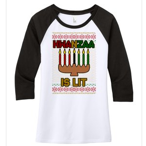 Kwanzaa is Lit Kinara Candles Ugly Kwanzaa Sweater Women's Tri-Blend 3/4-Sleeve Raglan Shirt