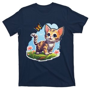 Kitten With Blue Eyes And Butterfly Perfect Summer Gift T-Shirt