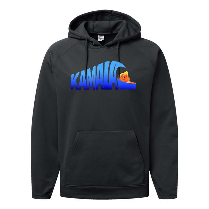 Kamala Wave Blue Wave Over Trump Performance Fleece Hoodie