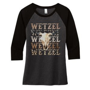 Koe Western Country Music Wetzel Bull Skull Women's Tri-Blend 3/4-Sleeve Raglan Shirt