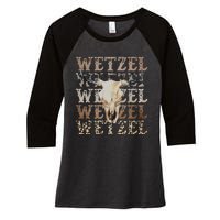 Koe Western Country Music Wetzel Bull Skull Women's Tri-Blend 3/4-Sleeve Raglan Shirt