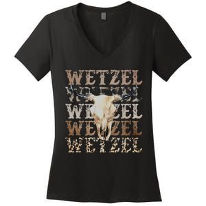 Koe Western Country Music Wetzel Bull Skull Women's V-Neck T-Shirt