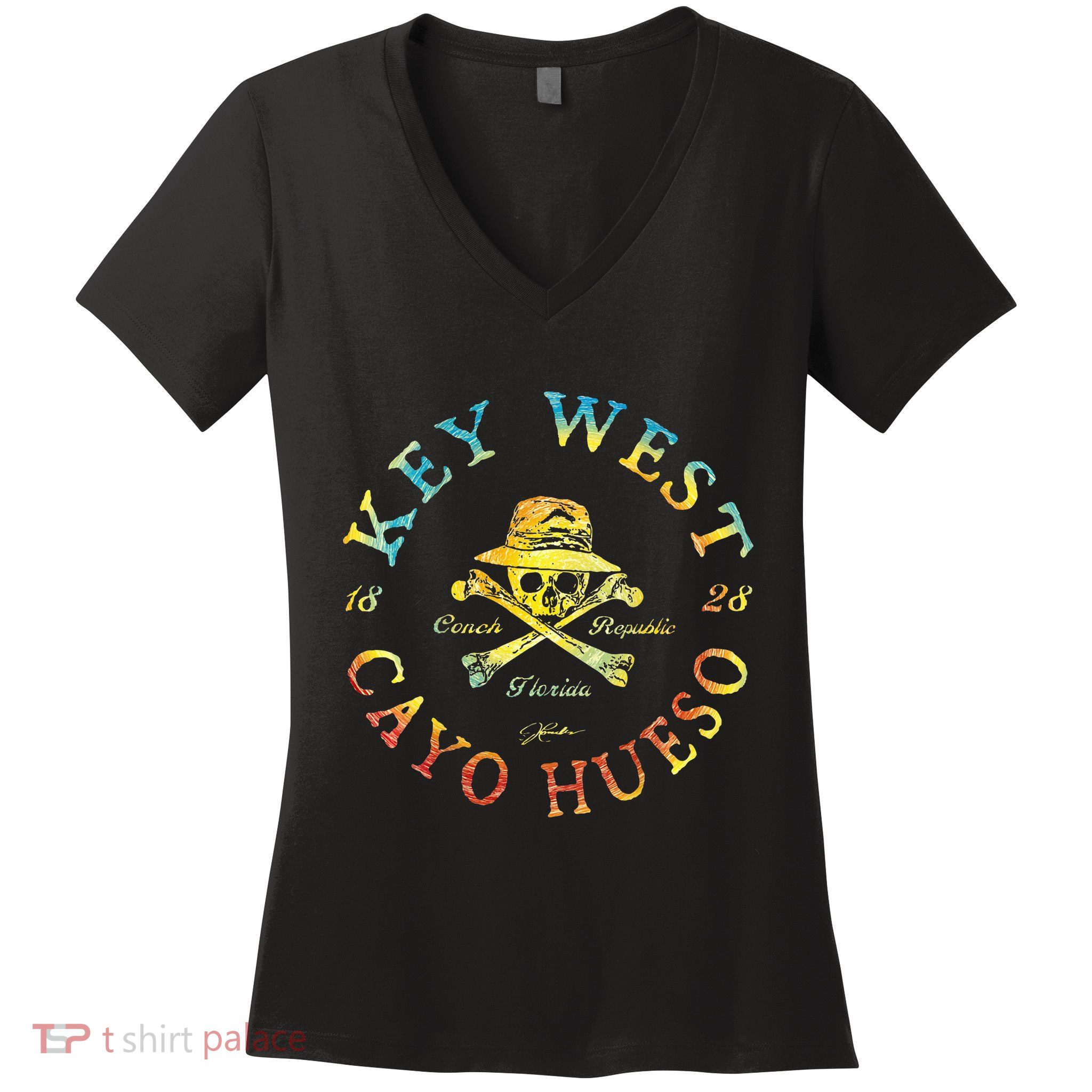 Key West Cayo Hueso Fl Jolly Roger Women's V-Neck T-Shirt