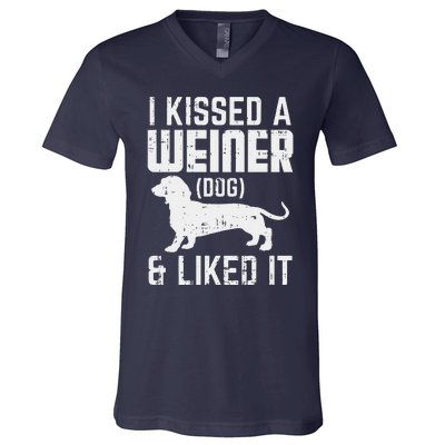 Kissed Weiner Dog I Liked It Funny Animal Pet Dachshund Gift V-Neck T-Shirt