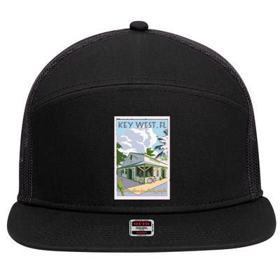 Key West Florida Vintage Travel Poster 7 Panel Mesh Trucker Snapback Hat