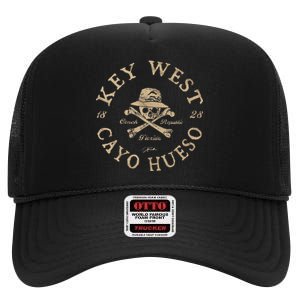 Key West Fl With Jolly Roger High Crown Mesh Back Trucker Hat