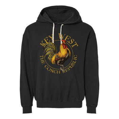 Key West Florida Vintage Rooster Design Souvenir Garment-Dyed Fleece Hoodie
