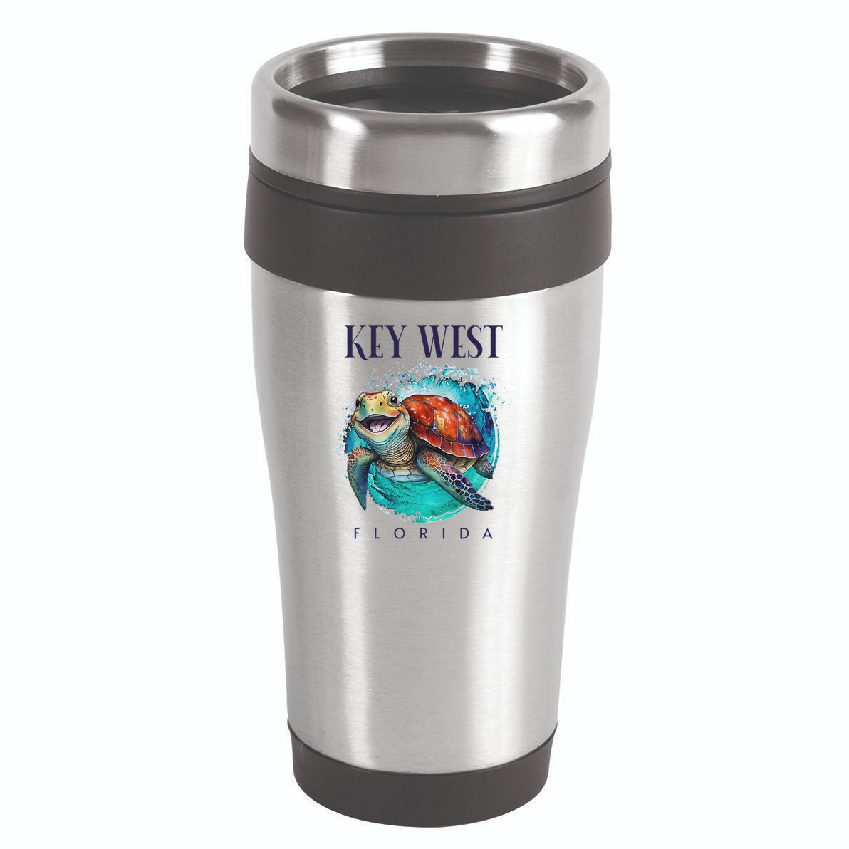 Key West Florida Watercolor Happy Sea Turtle 16oz Travel Tumbler